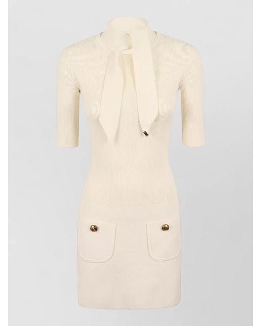 Elisabetta Franchi Natural Fine-Knit Mini Dress
