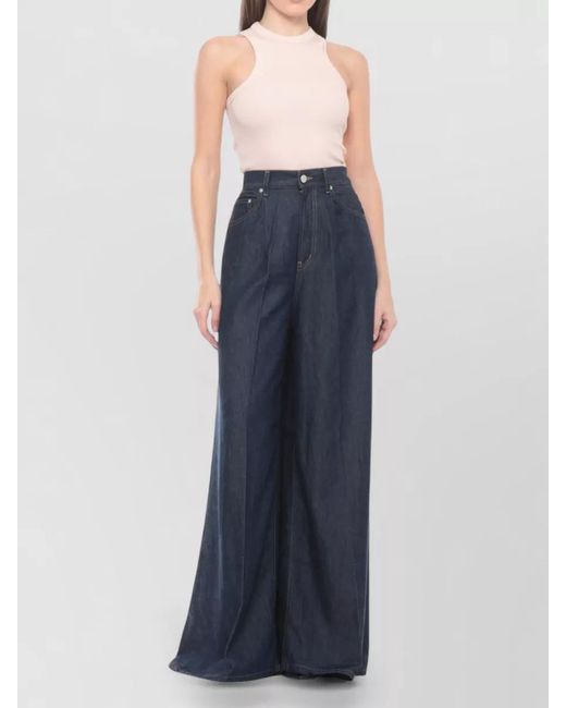 Dondup Blue High Waist Wide Leg Denim Trousers