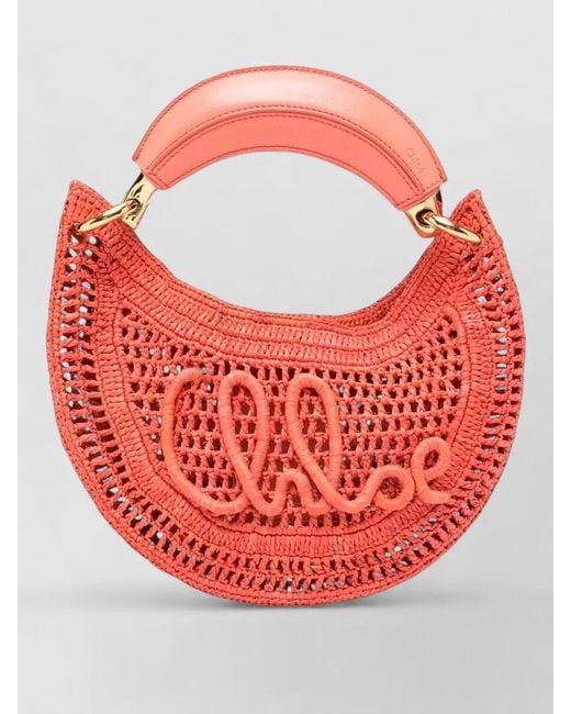Chloé Red Summer Raffia Mini Hobo Clutch Bag