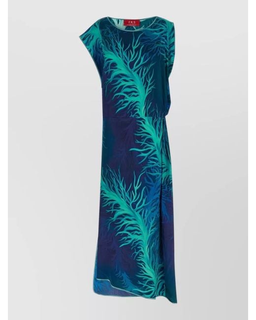 F.R.S For Restless Sleepers Blue Briseide Dress Abstract Print Midi Draped