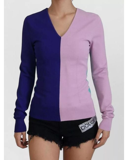 Dolce & Gabbana Purple V Neck Viscose Long Sleeve Sweater