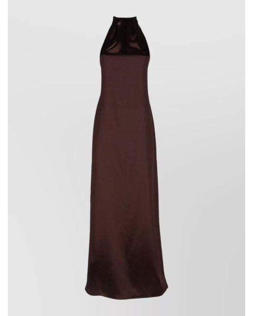 Alysi Purple Long Dress Halter Neck Open Back Slit