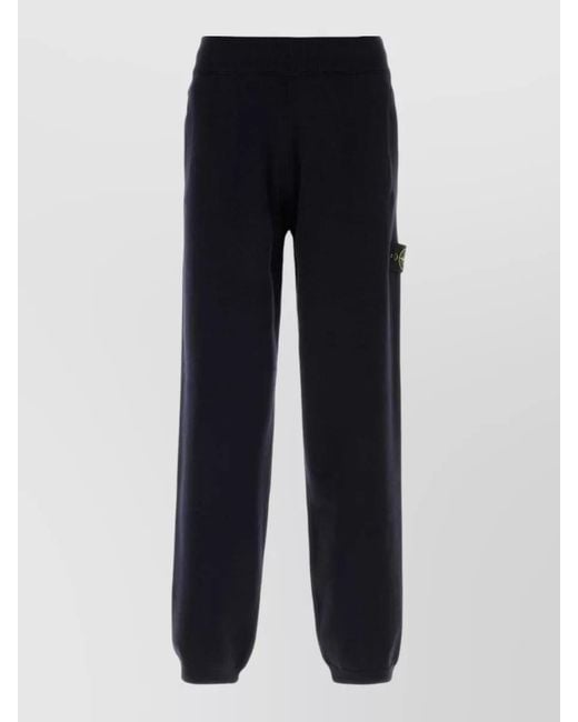 Stone Island Blue Wool Blend Joggers Featuring Side Pockets for men