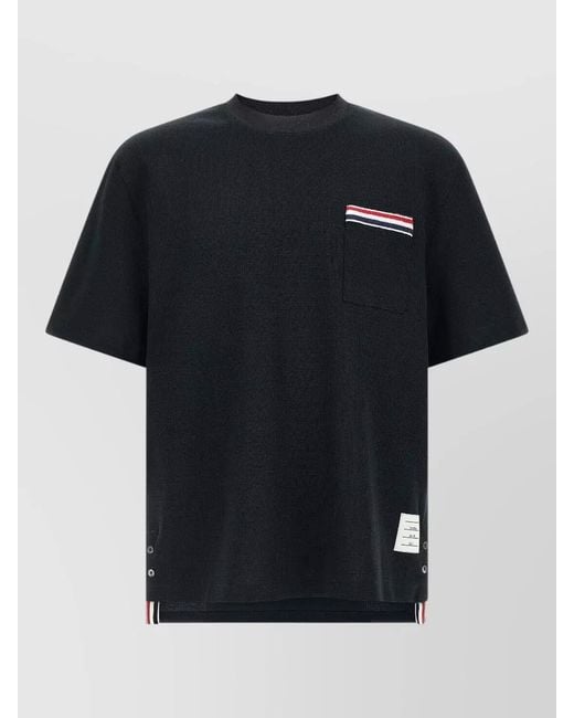 Thom Browne Black Short-Sleeve Cotton-Linen T-Shirt for men