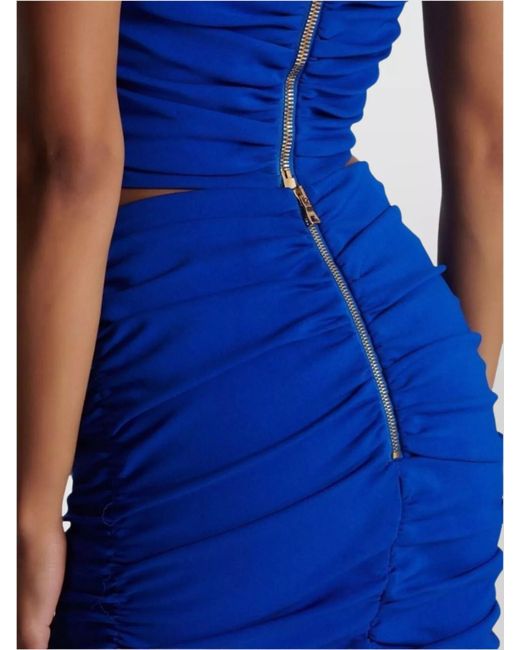 Balmain Blue Draped Stretch Mini Skirt