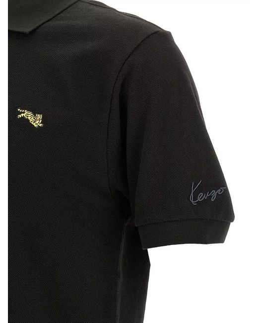 KENZO Black Cotton Piqué Slim-Fit Polo Shirt for men