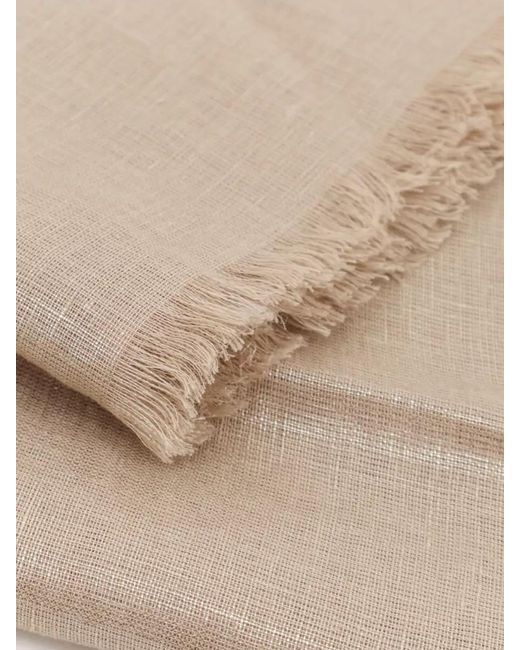 Brunello Cucinelli Natural Linen Lurex Scarf Fringed Edges Lightweight