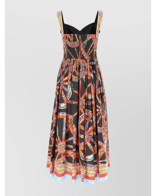 Dolce & Gabbana Carretto Print Poplin Dress Flared Skirt