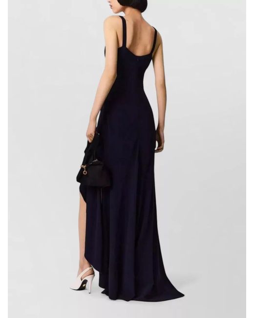 Stella McCartney Blue Asymmetric Long Dress Ruffle Detail V Neck