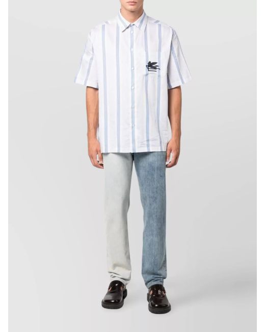 Etro White Striped Cotton Short-Sleeve Shirt for men