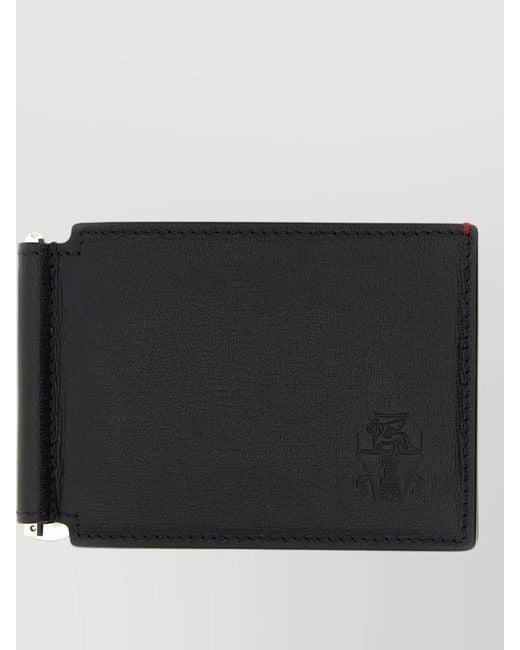 Brunello Cucinelli Black Leather Bifold Wallet Clip Detail for men