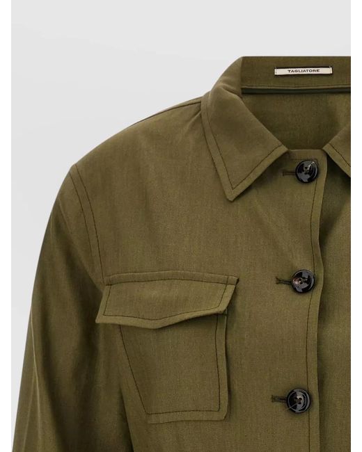 Tagliatore Green Linen Blend Belted Single-Breasted Coat