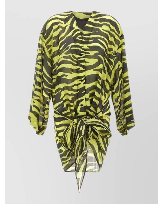 The Attico Green Zebra Print Mini Dress Long Sleeves Wrap