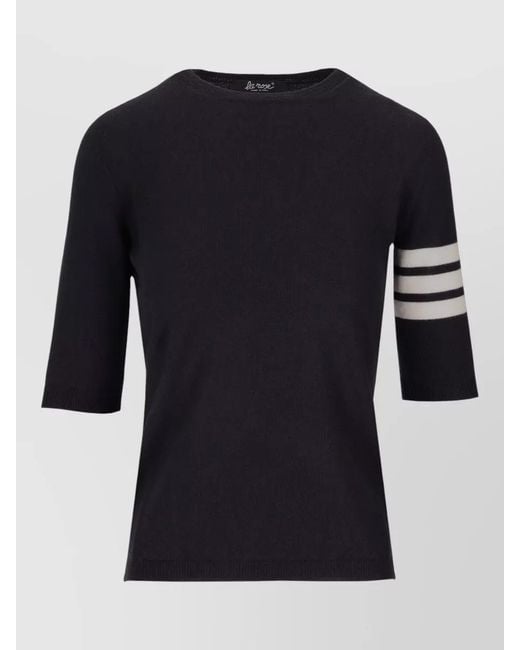 LA ROSE Black Merino Wool Knit Top Three Quarter Sleeves