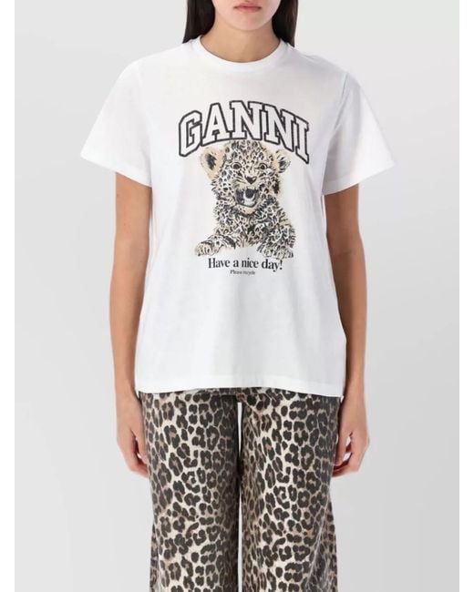 Ganni White Leopard T-Shirt