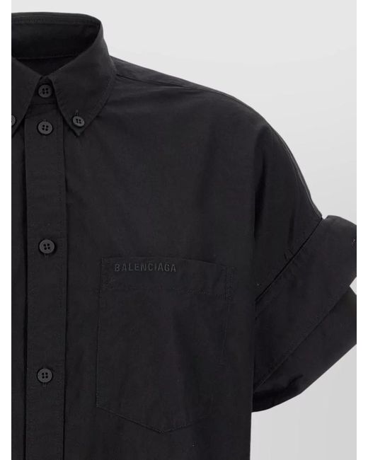 Balenciaga Black Cotton Oversized Turned-Up Cuff Shirt