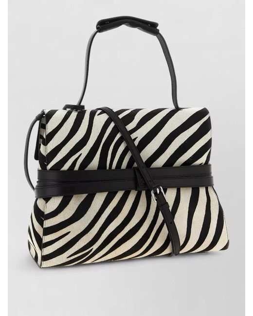 Moschino Black Tie Me Shoulder Bag Zebra Print