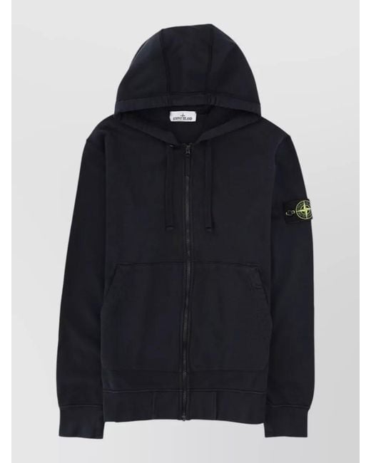 Stone Island Blue Hooded Jacket Front Pockets Ribbed Hem Cuffs for men