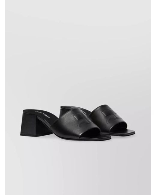 Courreges Black Leather Block Heel Sandals