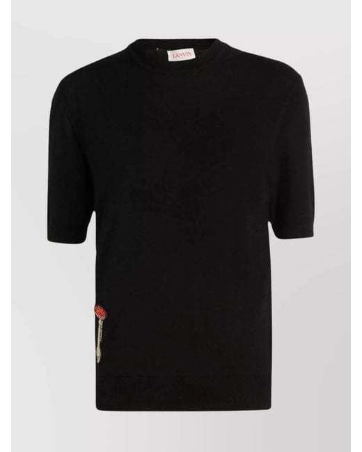 Lanvin Black Wool Ribbed-Collar T-Shirt
