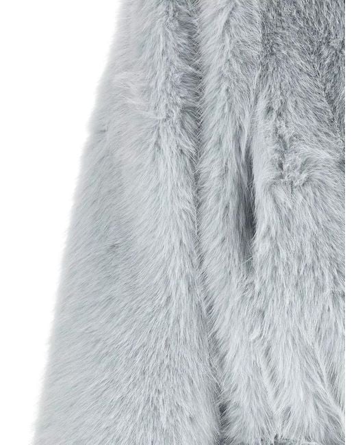 Pinko Blue Faux Fur Coat Shawl Collar Belt