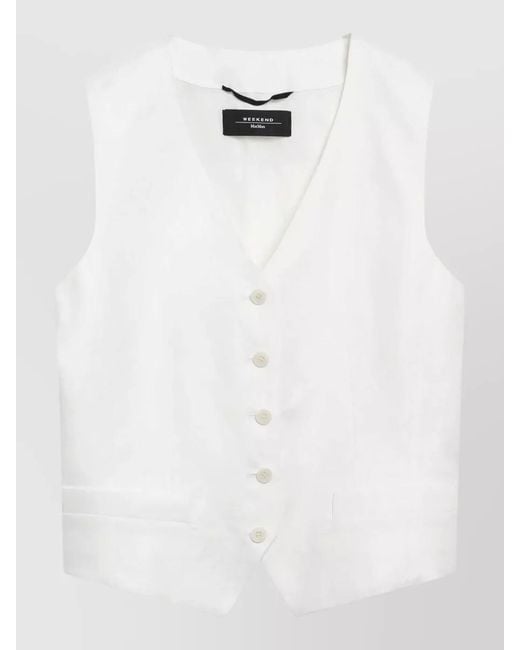 Weekend by Maxmara White Tailored Sleeveless Suit Top Back Tie