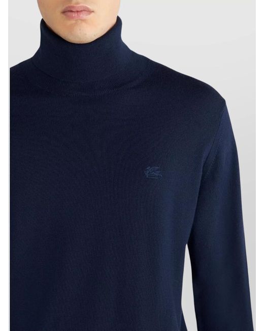 Etro Blue Wool Turtleneck Jumper for men