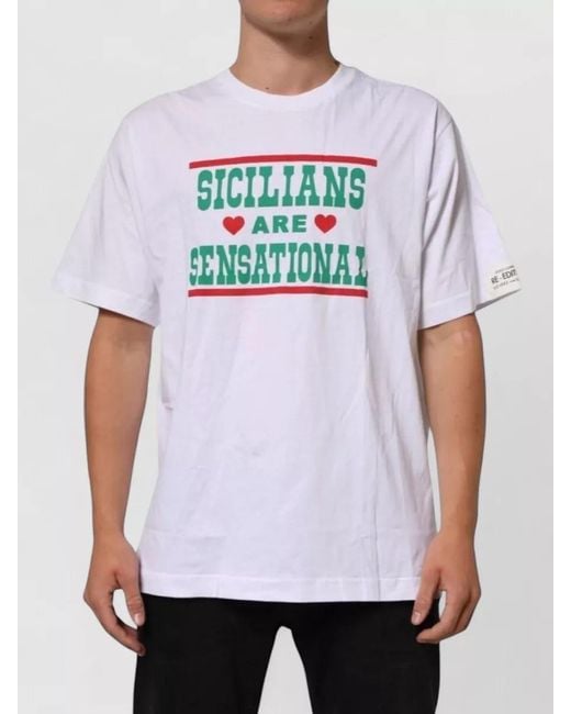 Dolce & Gabbana White Graphic Print Cotton Crew Neck T Shirt for men