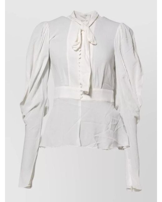 Dolce & Gabbana Gray Silk Ascot Collar Long Sleeve Blouse Top