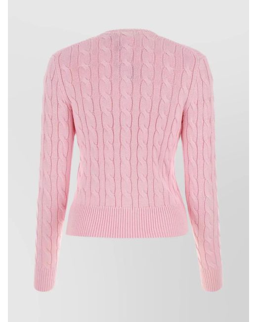 Polo Ralph Lauren Pink Cotton Cable-Knit Cropped Slim-Fit Cardigan