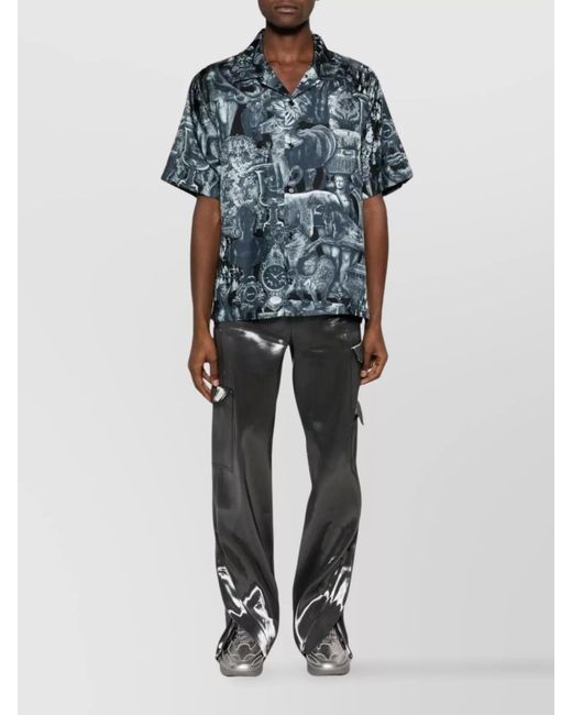 Givenchy Blue Silk Printed Short-Sleeve Shirt for men