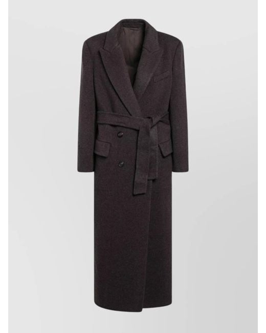 Brunello Cucinelli Black Cashmere And Wool Belted Coat