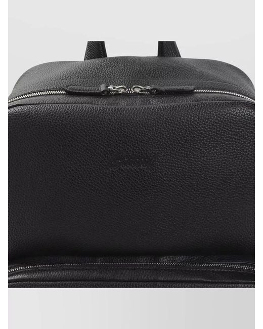Brioni Black Zip Around Leather Backpack Top Handle for men