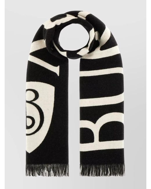 Burberry Black Embroidered Wool Scarf