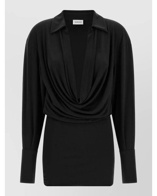 ANDAMANE Black Lilia Draped Top Long Sleeves Slits