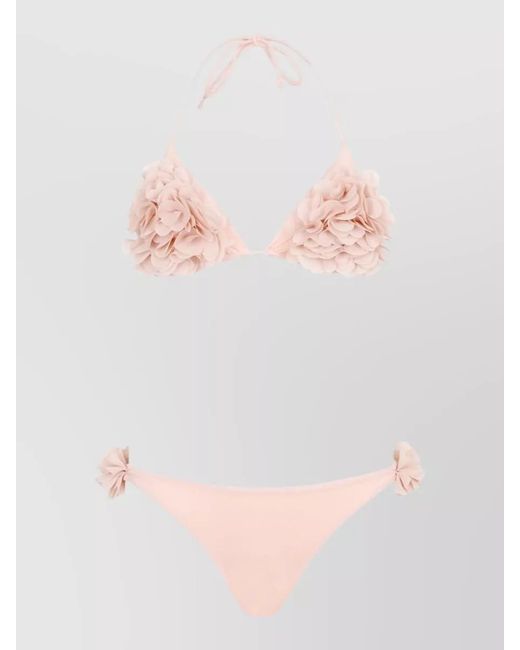 LaRevêche Pink Shayna Bikini Floral Applique Triangle Set