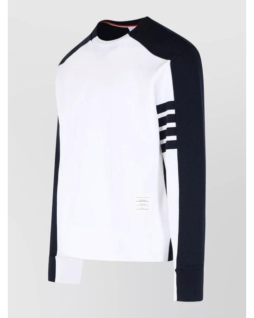 Thom Browne White Colorblock 4 Bar Crew Neck Sweatshirt for men