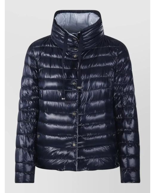 Herno Blue Down Reversible High Collar Puffer Jacket