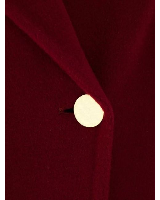 Alberta Ferretti Red Wool Blend Coat Belted Waist Epaulettes
