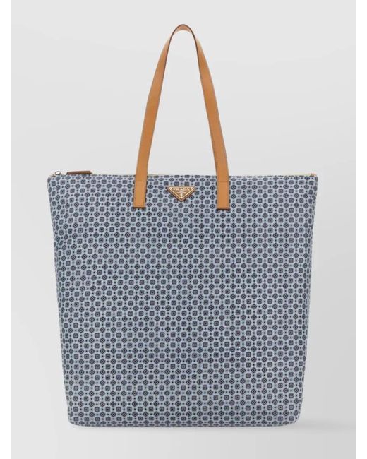 Prada Blue Printed Two-Tone Re-Nylon Tote Bag for men