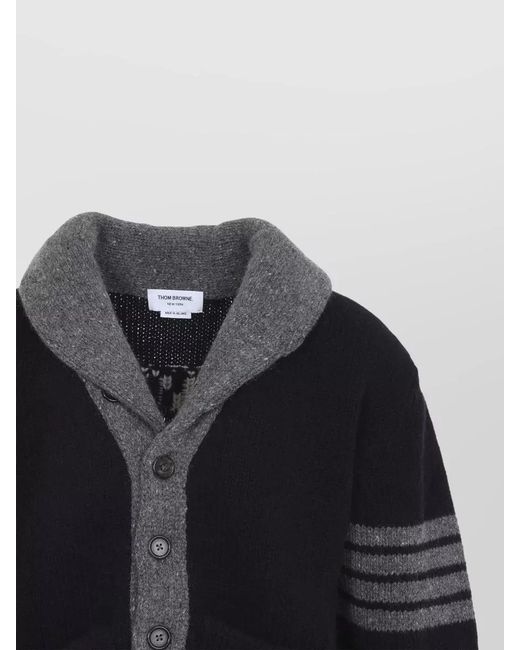 Thom Browne Black Jersey Shawl Collar Cardigan Striped Sleeves for men