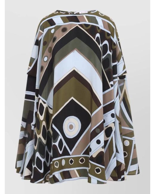 Emilio Pucci Black Silk Mini Dress Cape Design