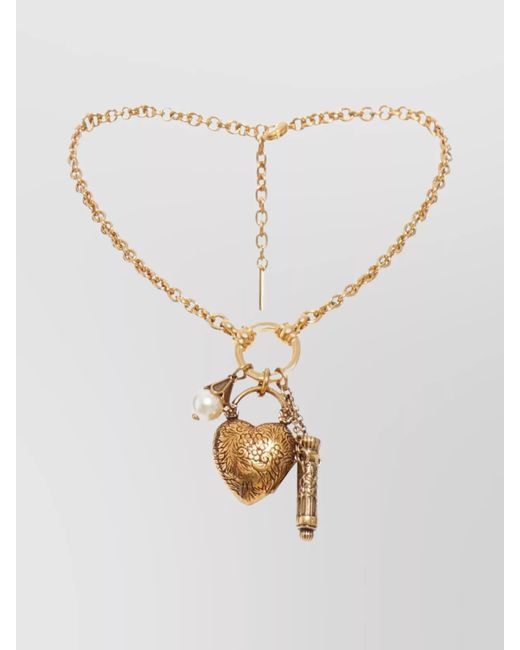 Chloé White Heart Pendant Necklace With Charm And Pearl