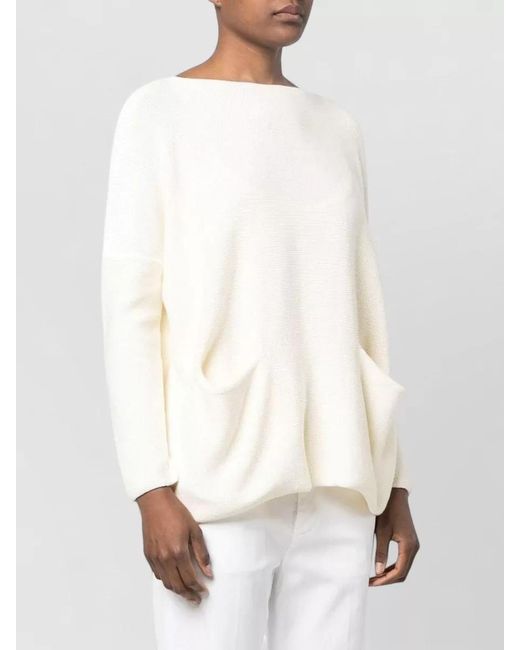 Daniela Gregis White Boat Neck Relaxed Knit Sweater Pockets