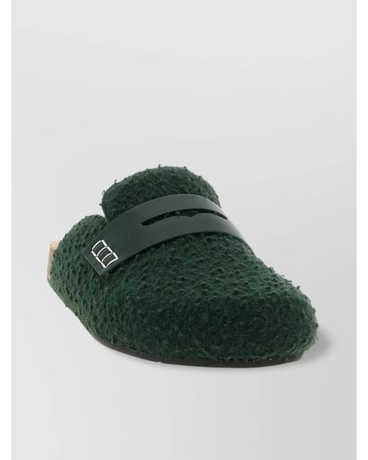 J.W. Anderson Green Slip-On Mules With Fuzzy Texture And Buckle Detail