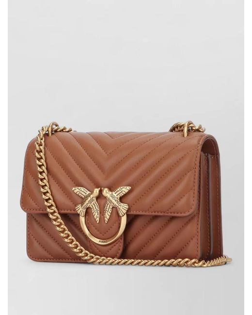 Pinko Brown Love Bag One Mini Leather Shoulder Bag