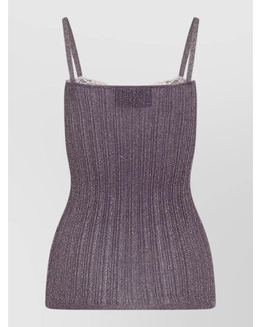 Valentino Purple Ribbed Lace Top Adjustable Straps Bow