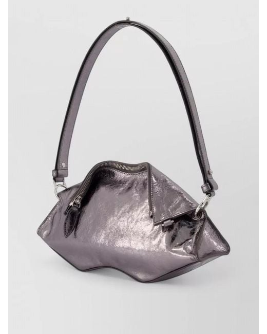McQueen Gray Manta Clutch Leather Shoulder Bag Metallic