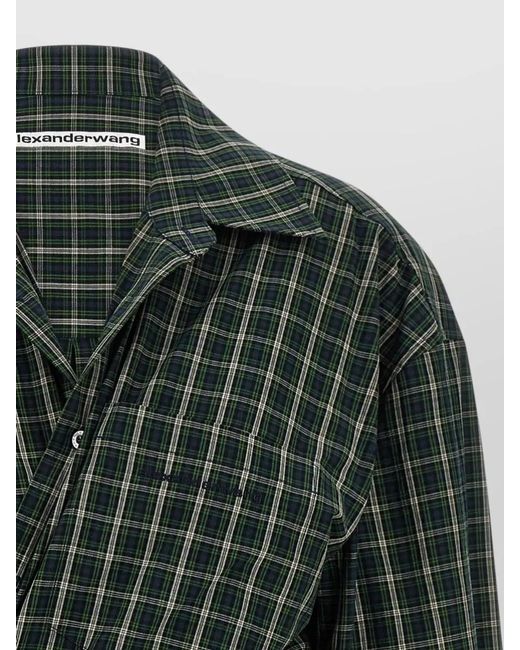 Alexander Wang Green Plaid Long Sleeve Shirt Dress Asymmetric