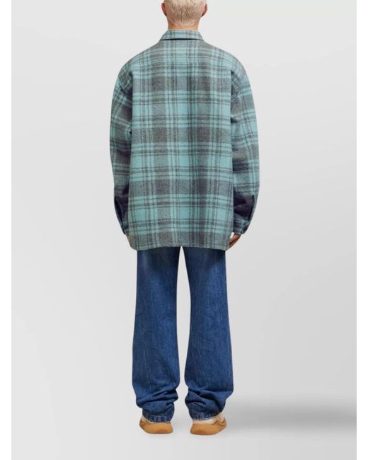 AMI Blue Wool Plaid Shirt Jacket for men